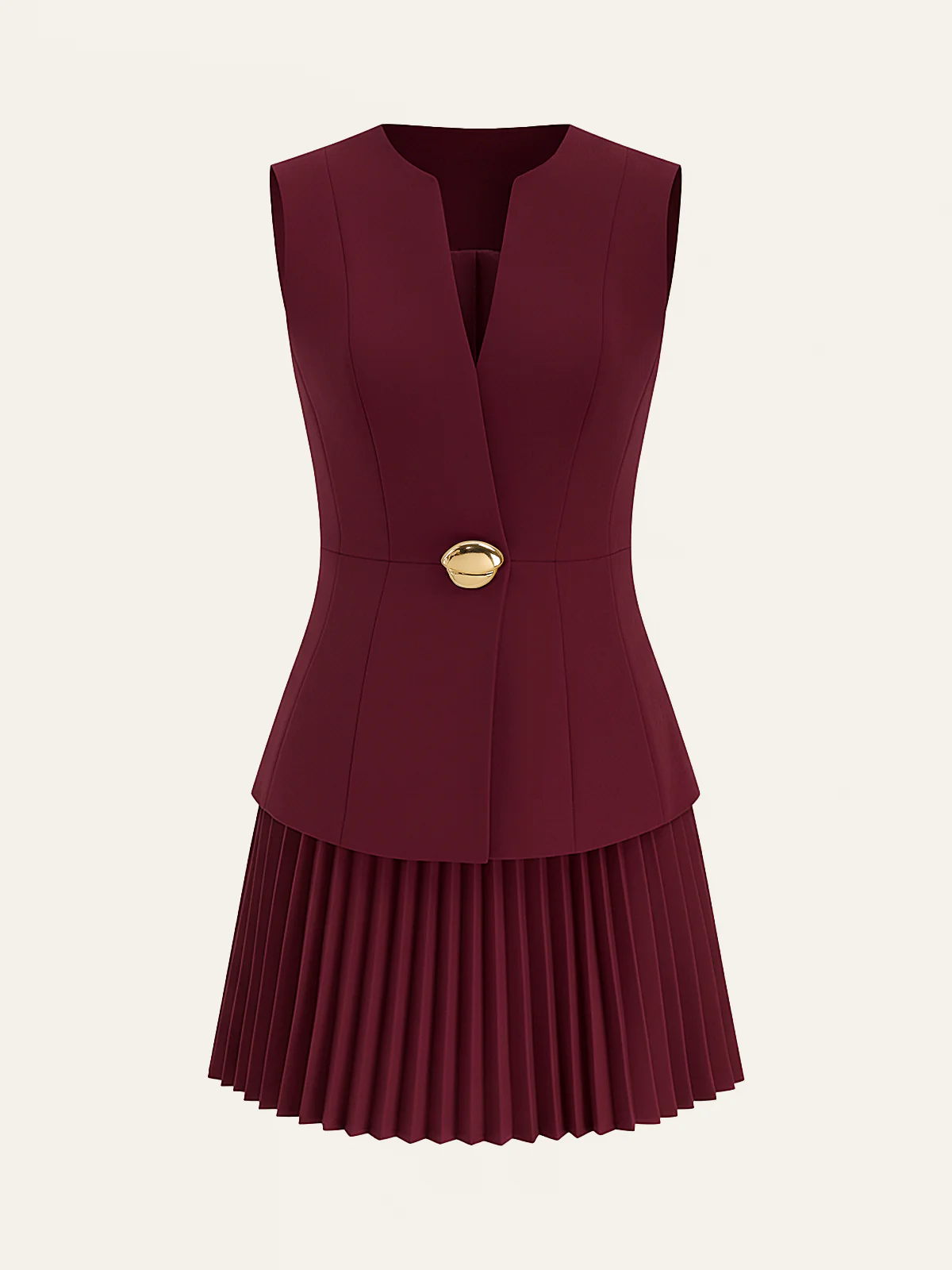 Sleeveless Metal Detail Pleated Mini Dress - Wholesalesil