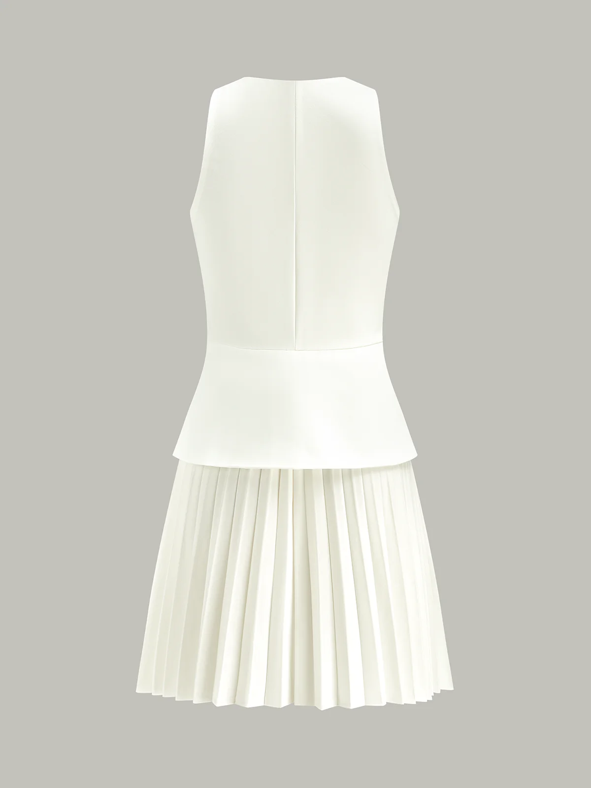 Sleeveless Buttoned Vest-Style Pleated Dress - Wholesalesil