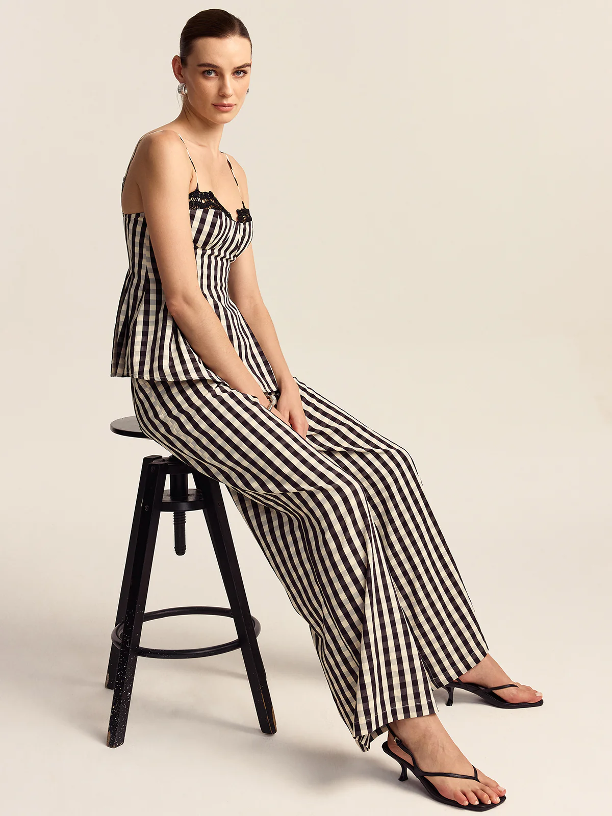 Gingham Wide-Leg Pants - Wholesalesil