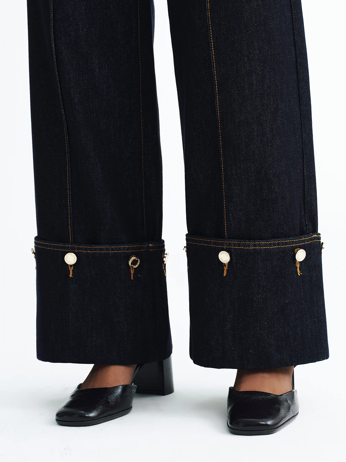 Mid-Waist Denim Cuffed Jeans - Wholesalesil