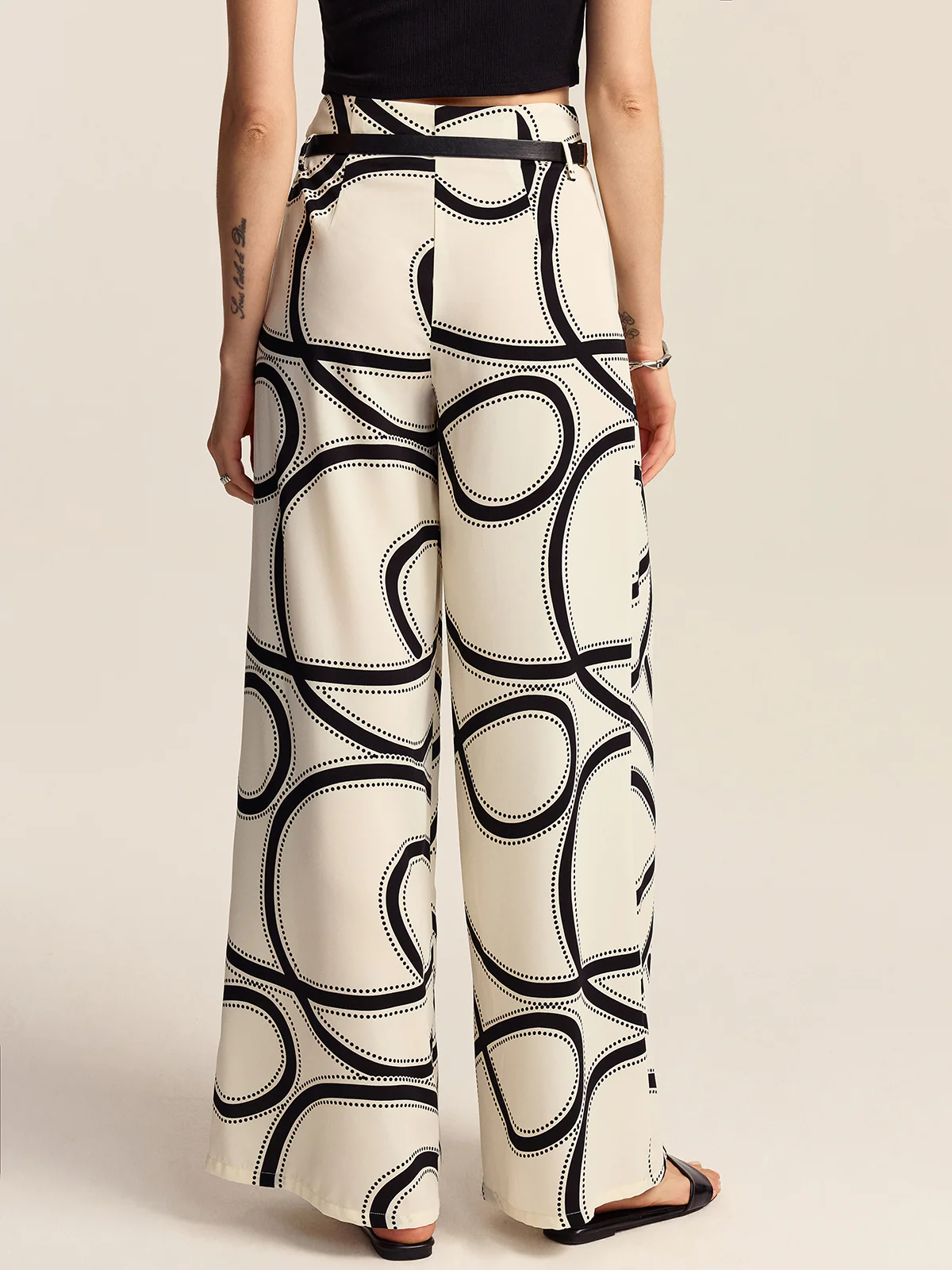 Semi-Sheer Patterned Wide-Leg Pants - Wholesalesil