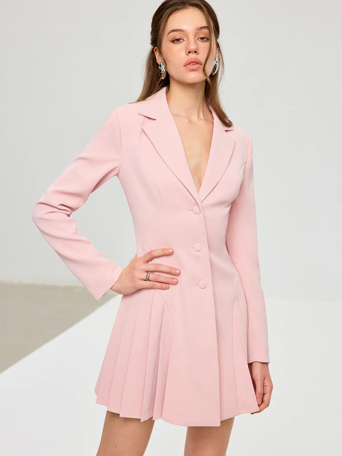 Pleated Fitted Blazer Dress - Wholesalesil