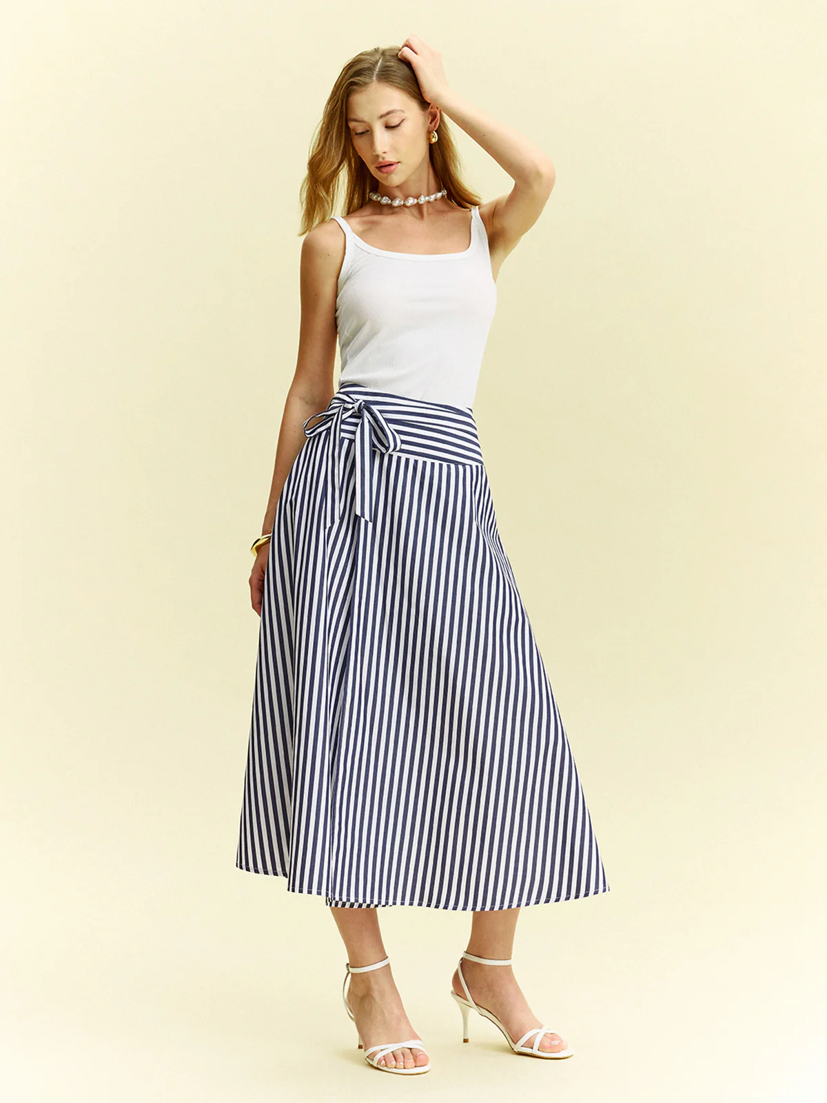 Striped Wrap-Around Midi Skirt - Wholesalesil