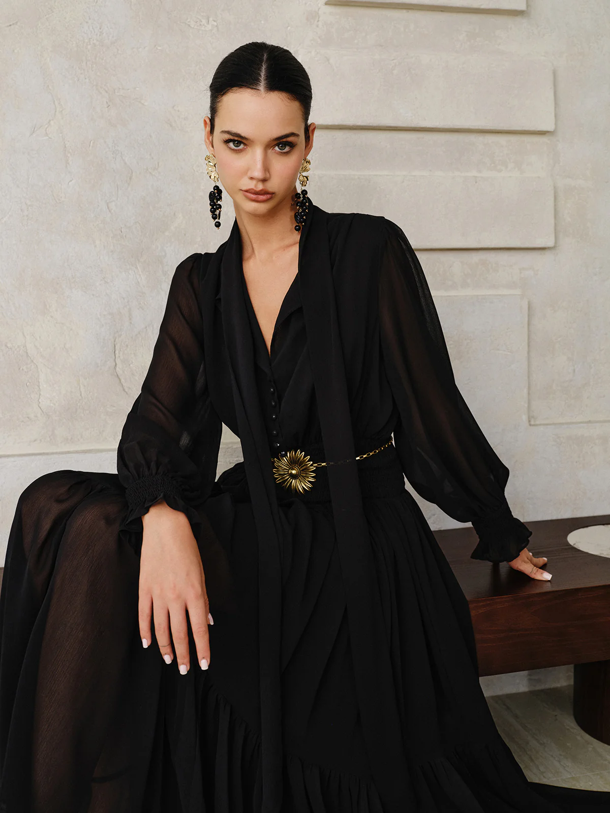 Chiffon Maxi Dresse with Scarf - Wholesalesil