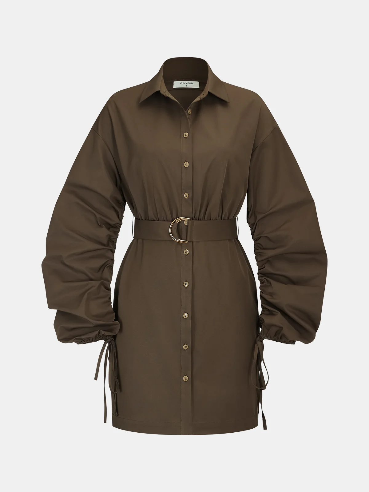 Belted Drawstring Sleeve Shirt Dress - Wholesalesil