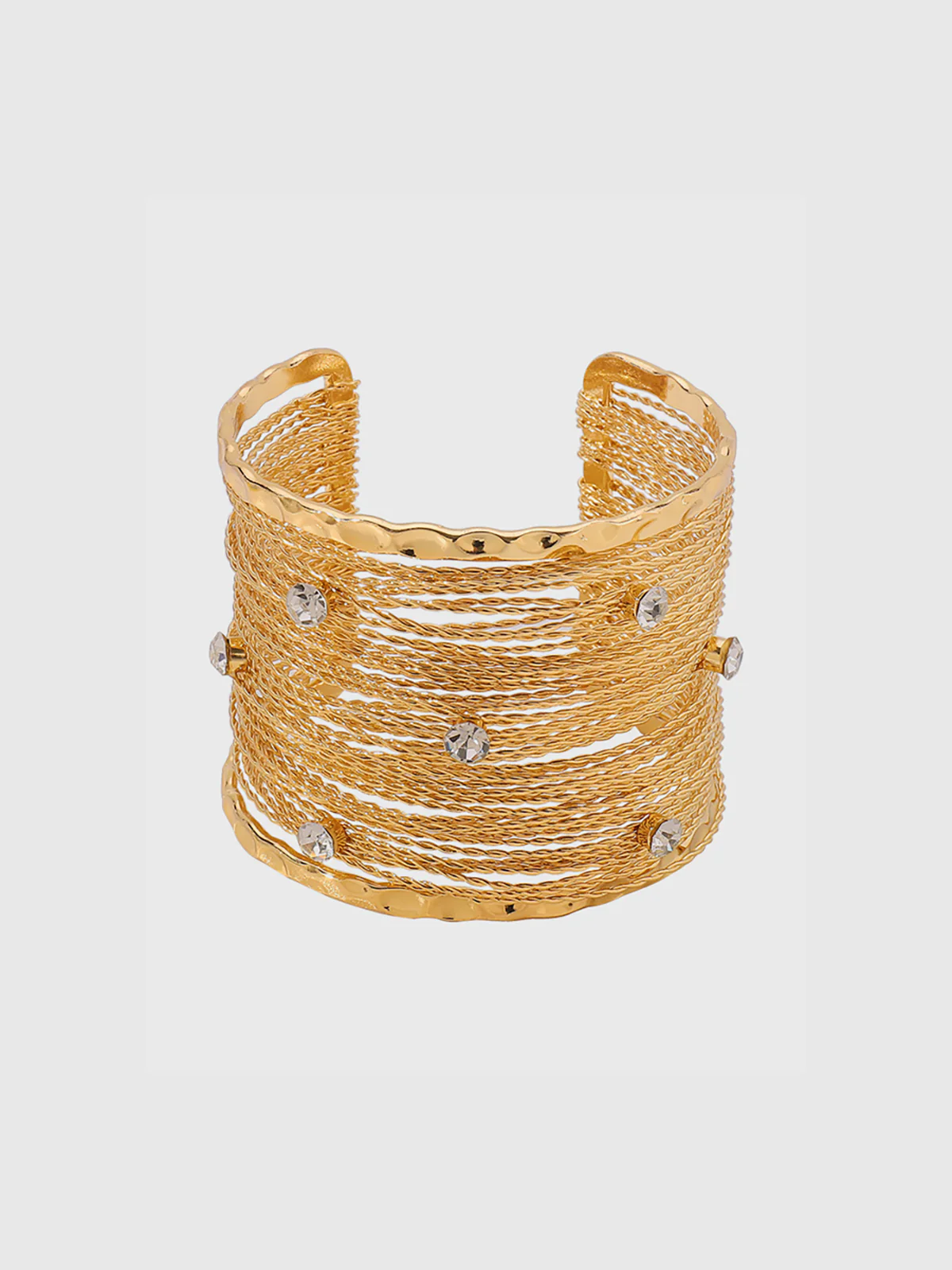 Golden Multi-Strand Wire Crystal Cuff Bracelet - Wholesalesil