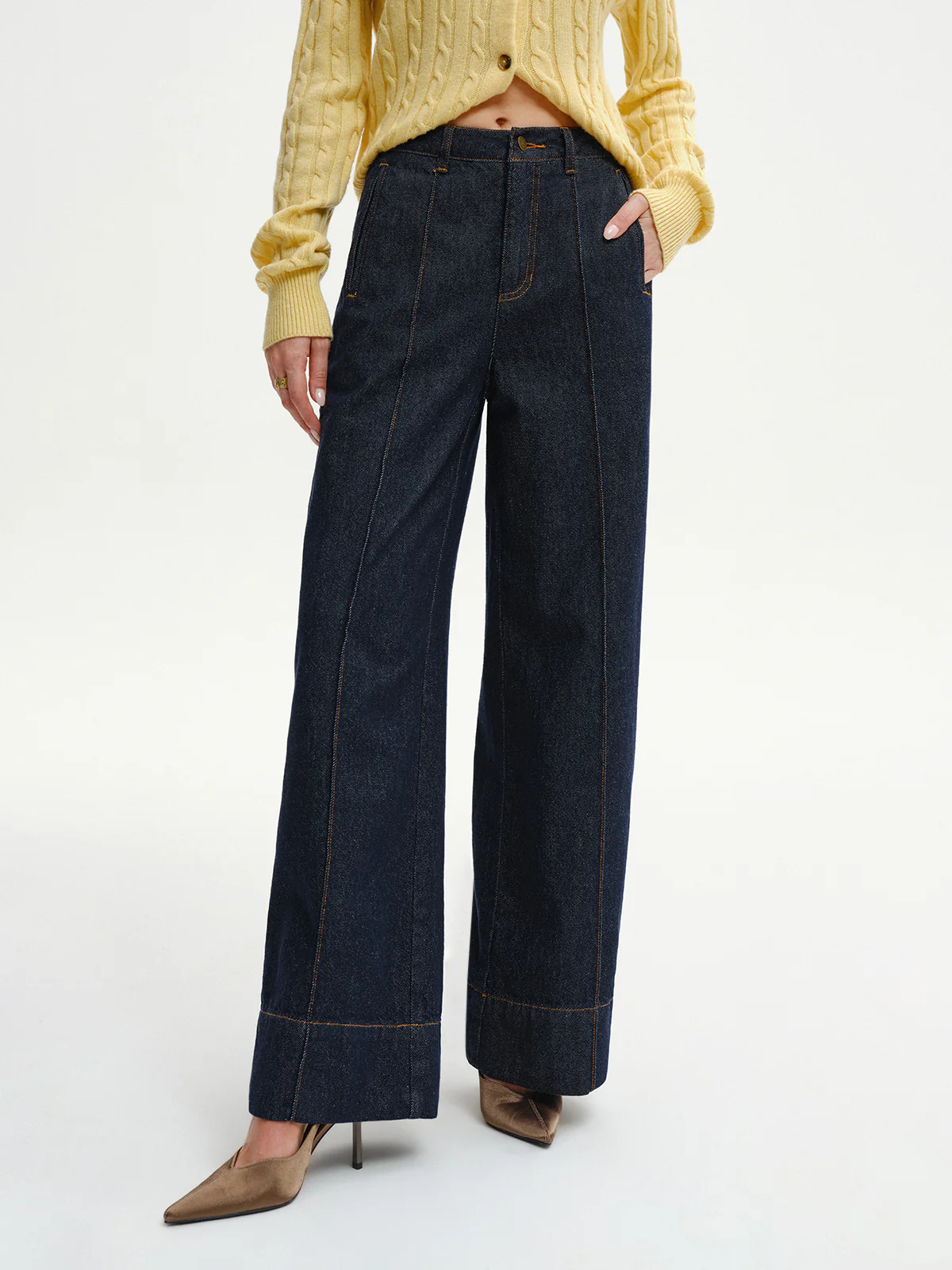 High-Waist Wide-Leg Denim Jeans - Wholesalesil