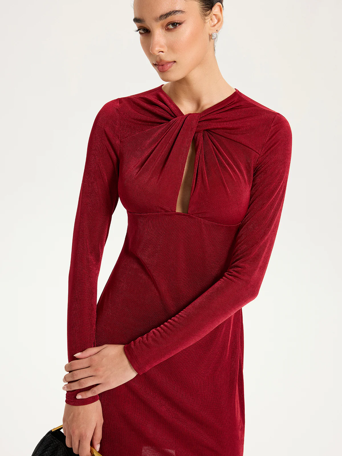 Knot-Front Long Sleeve Mini Dress - Wholesalesil