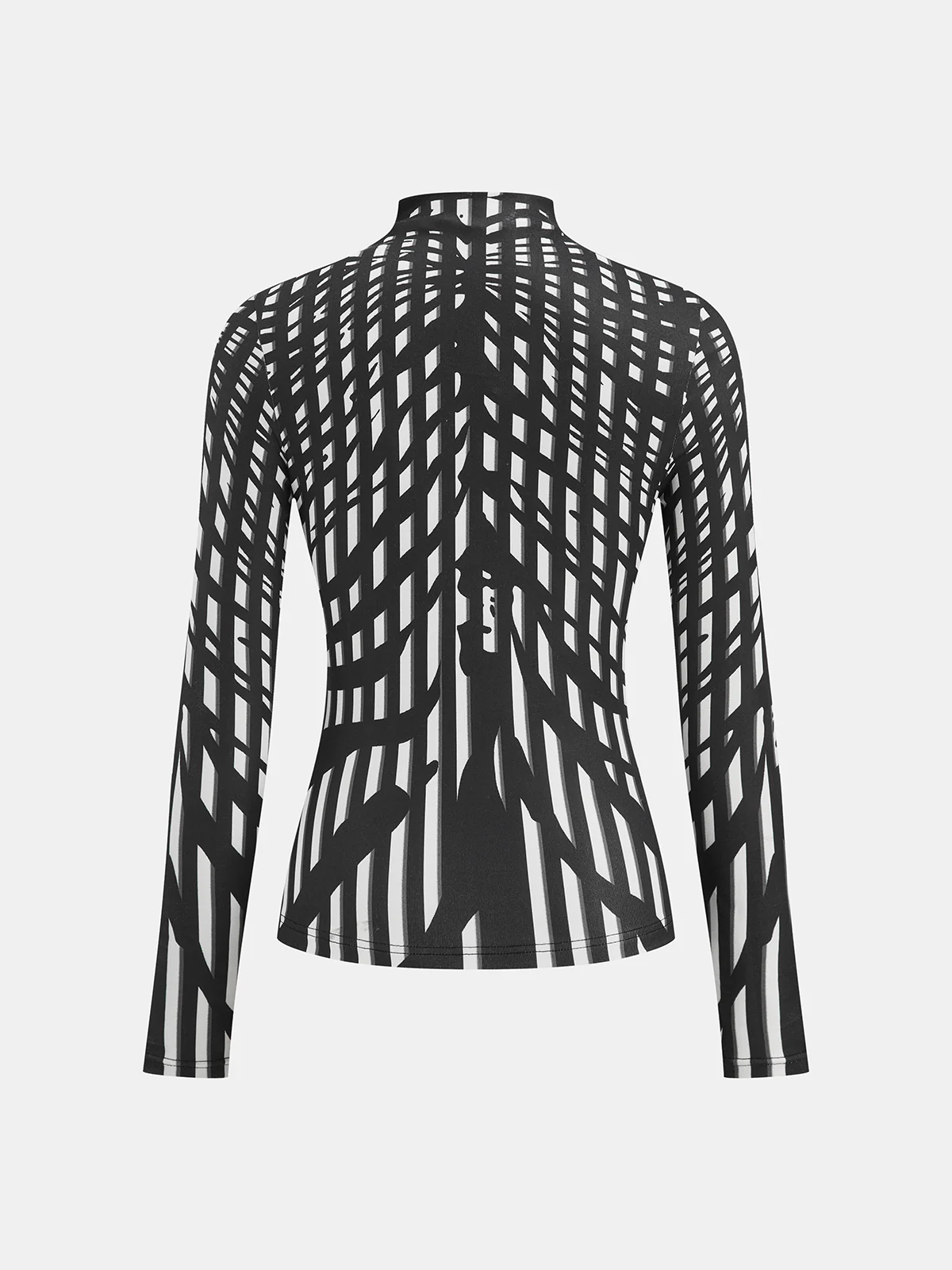 Geometric Print Mock Neck Long-Sleeve Top - Wholesalesil