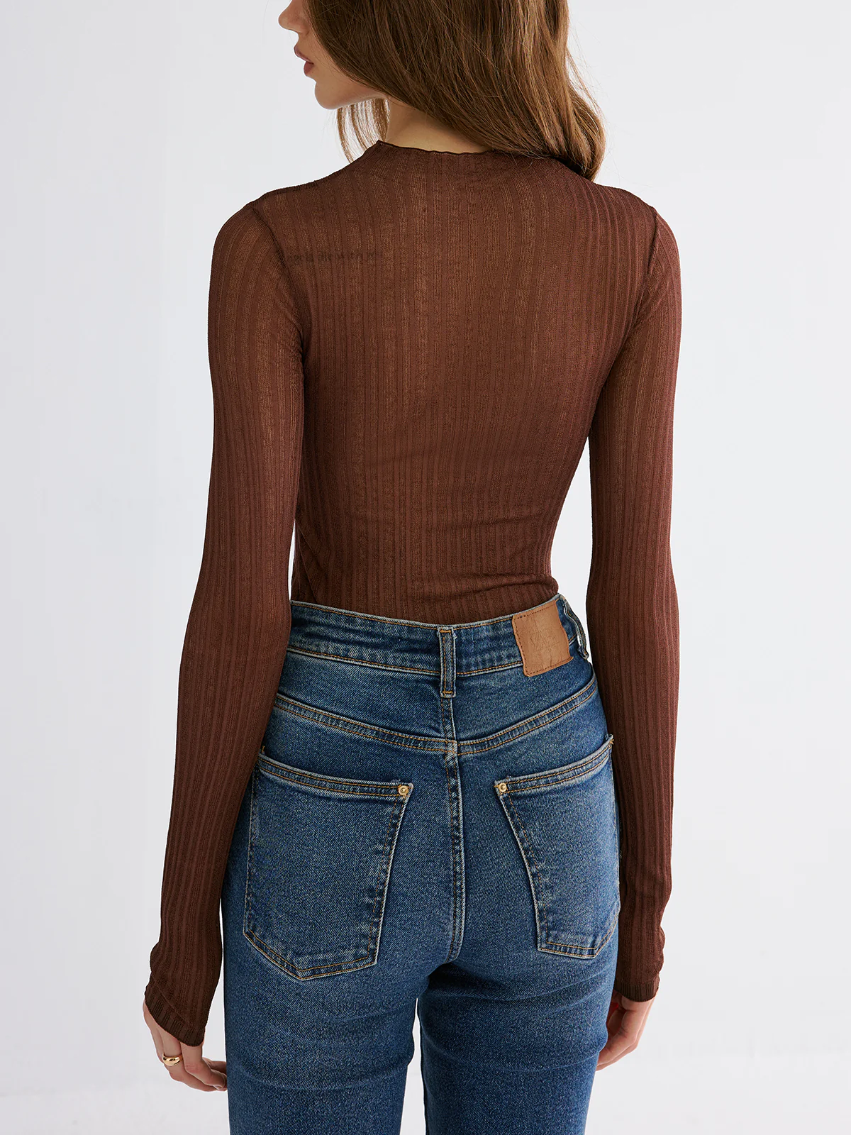 Mock Neck Contrast Mesh Top - Wholesalesil