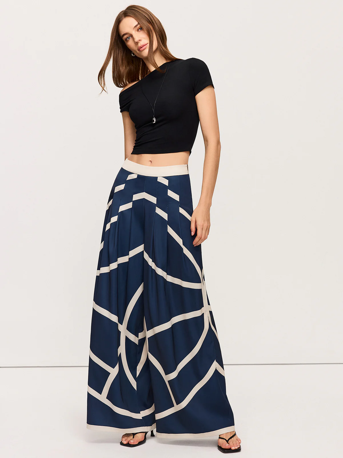 High-Waisted Wide-Leg Striped Pants - Wholesalesil