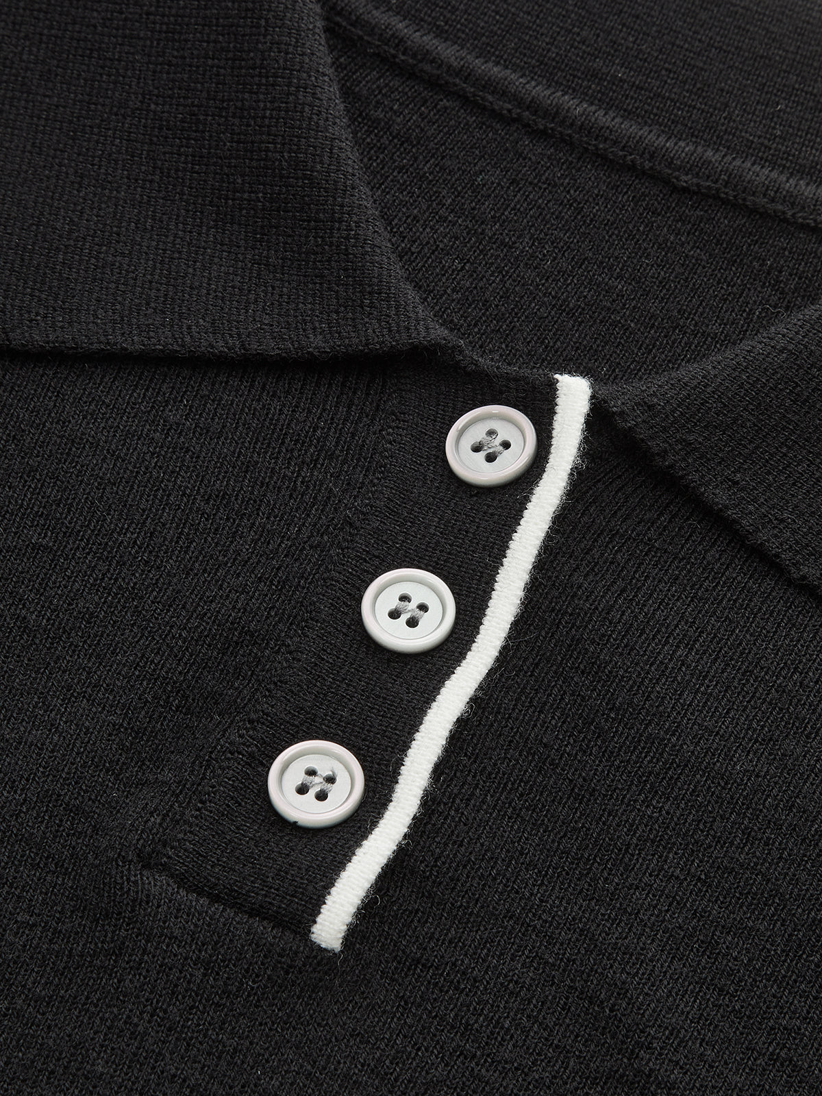 Asymmetric Contrast Trim Wool Blend Cropped Polo Top - Wholesalesil