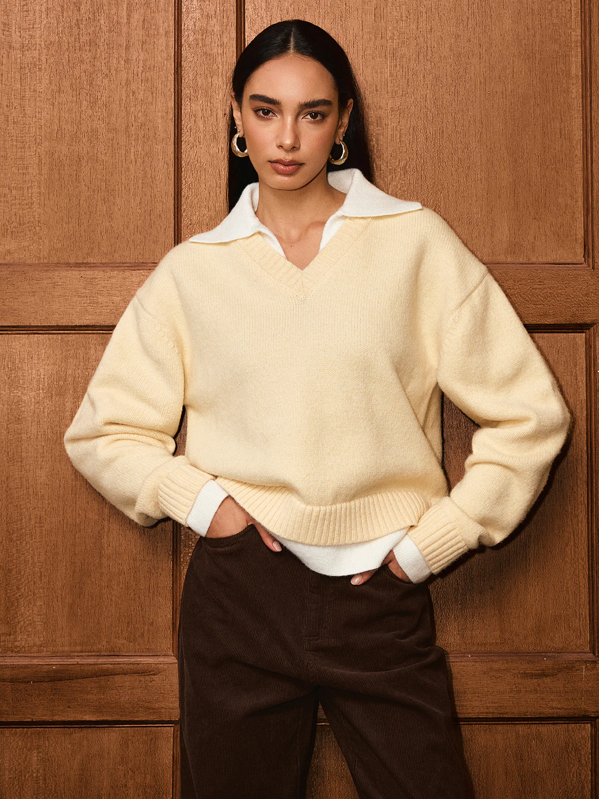 2 in 1 Polo Collar Layered Sweater - Wholesalesil