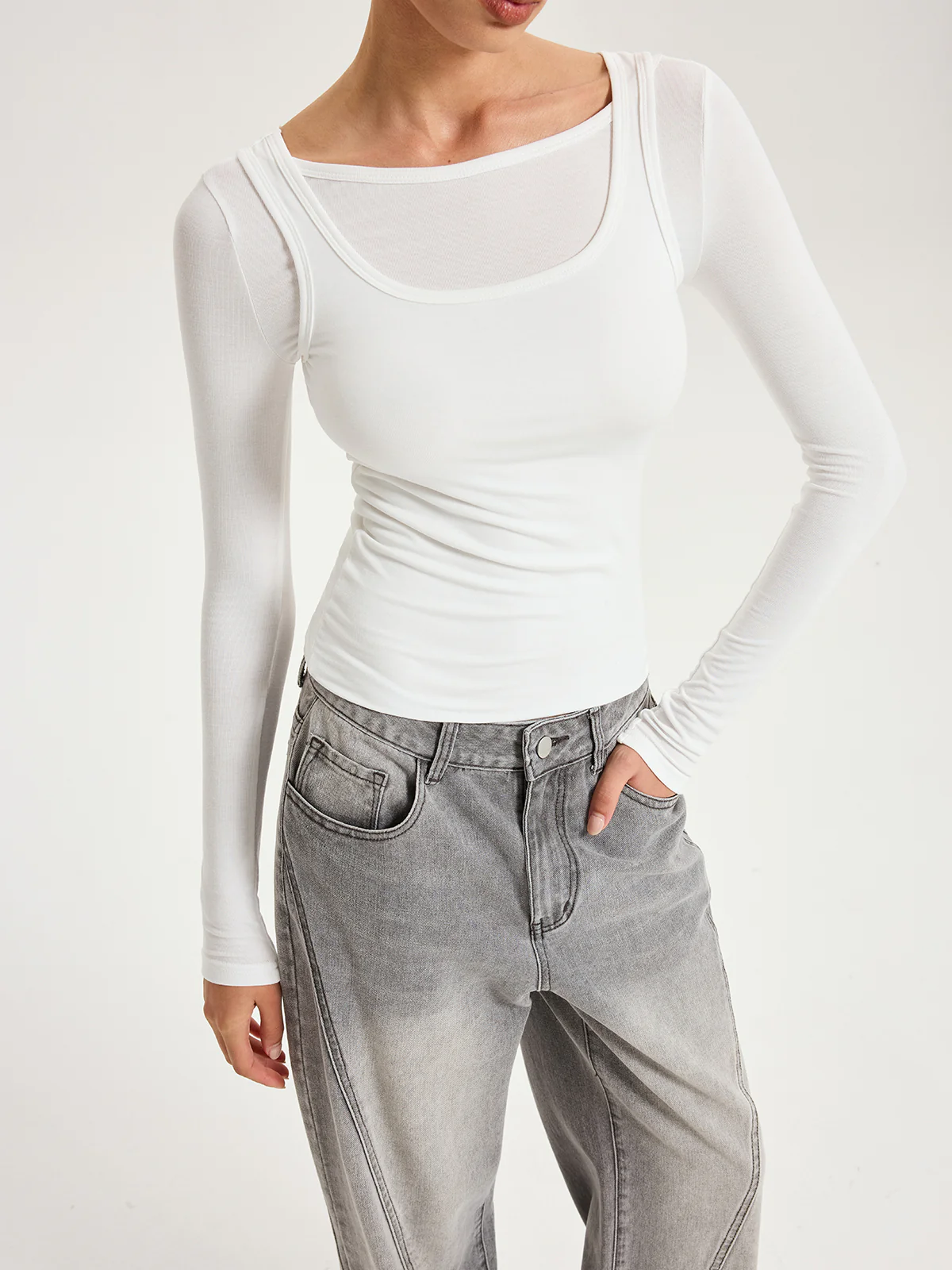 2 in 1 Long-Sleeve Top - Wholesalesil