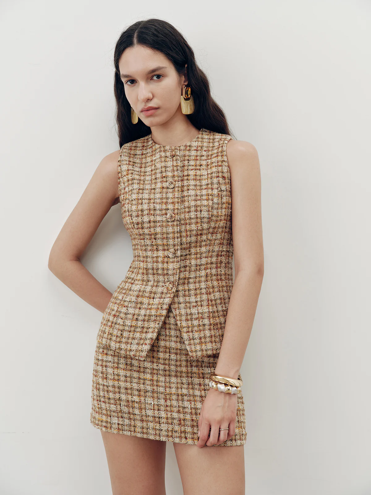 Tweed Sleeveless Vest - Wholesalesil