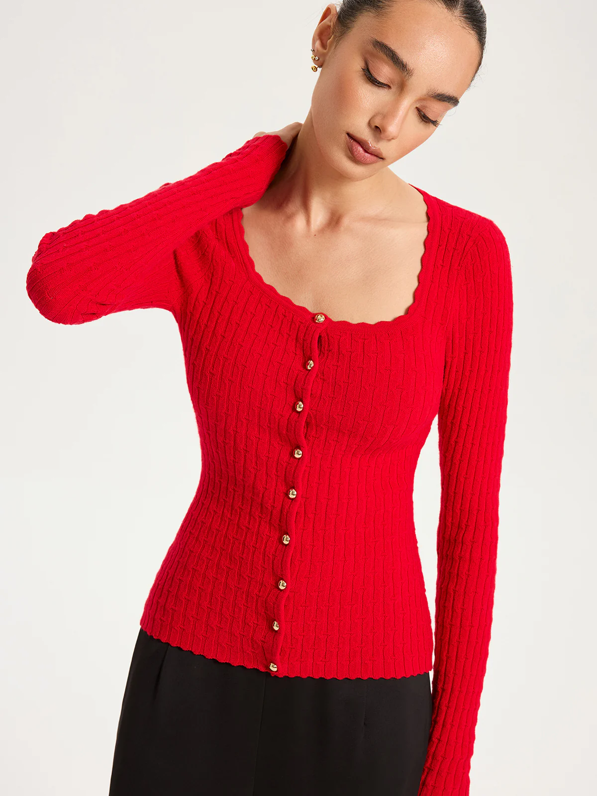 Wool-Blend Cable-Knit Metal Button Cardigan - Wholesalesil