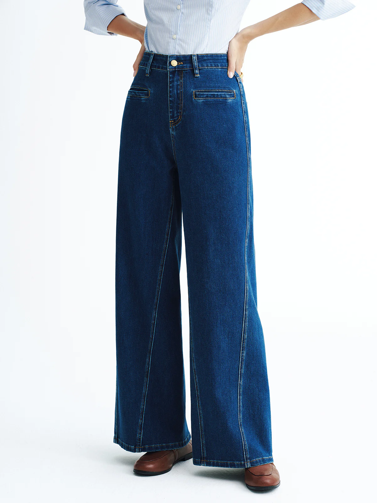 High-Waisted Denim Wide-Leg Jeans - Wholesalesil