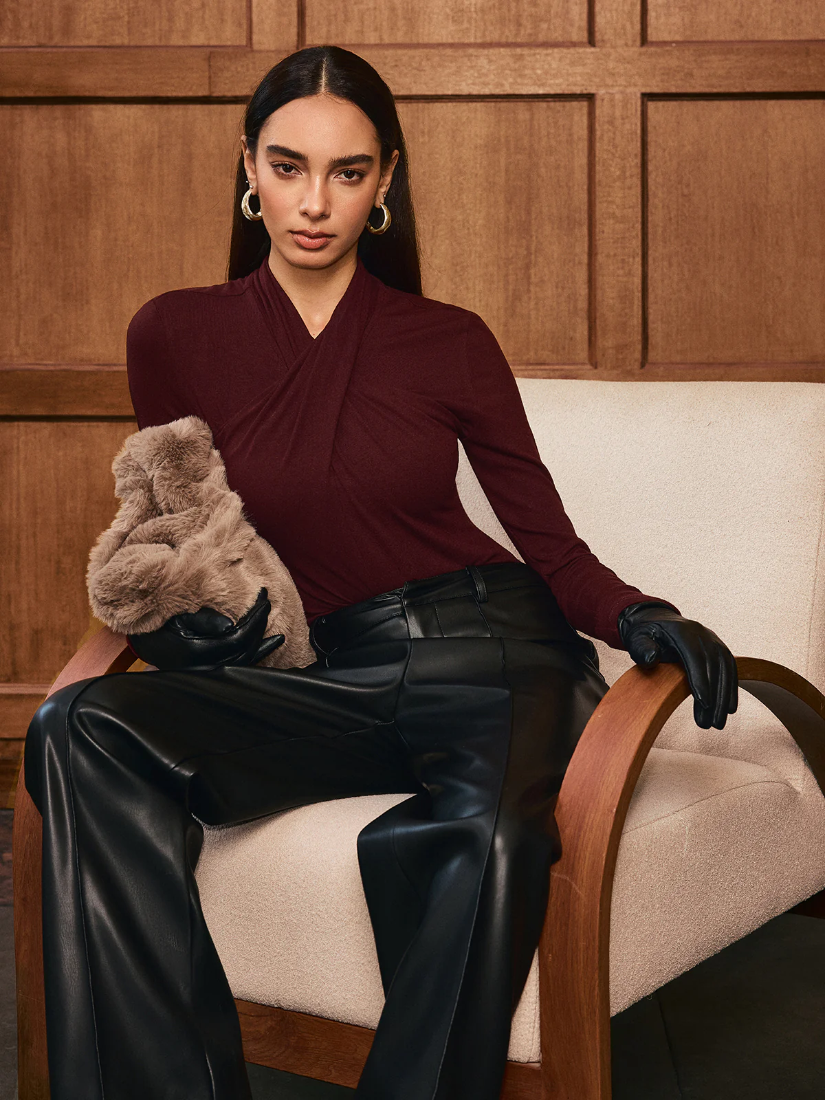 Cross Neck Long Sleeve Knit T-Shirt - Wholesalesil