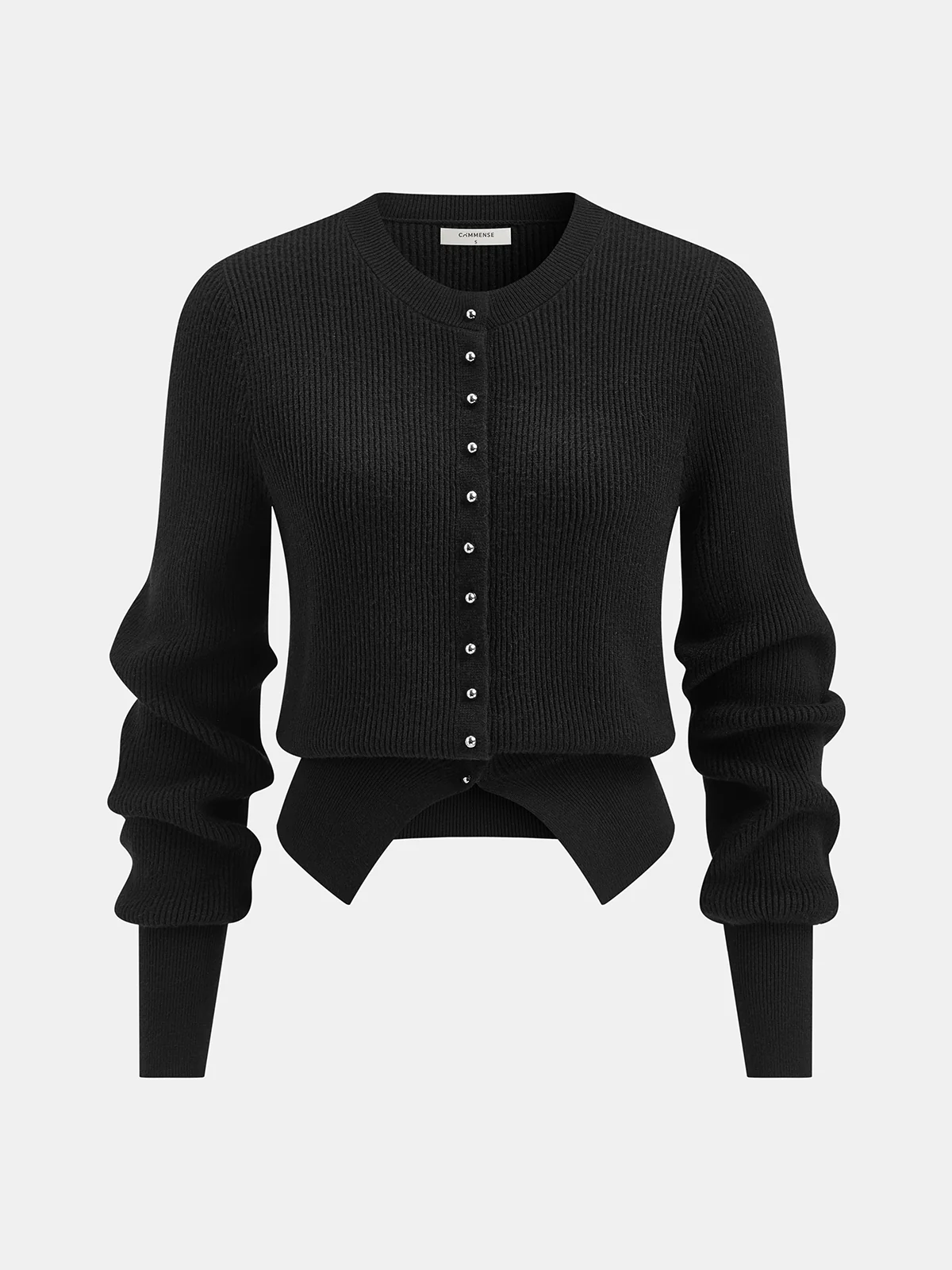 Puff Sleeve Rib-Knit Cardigan - Wholesalesil