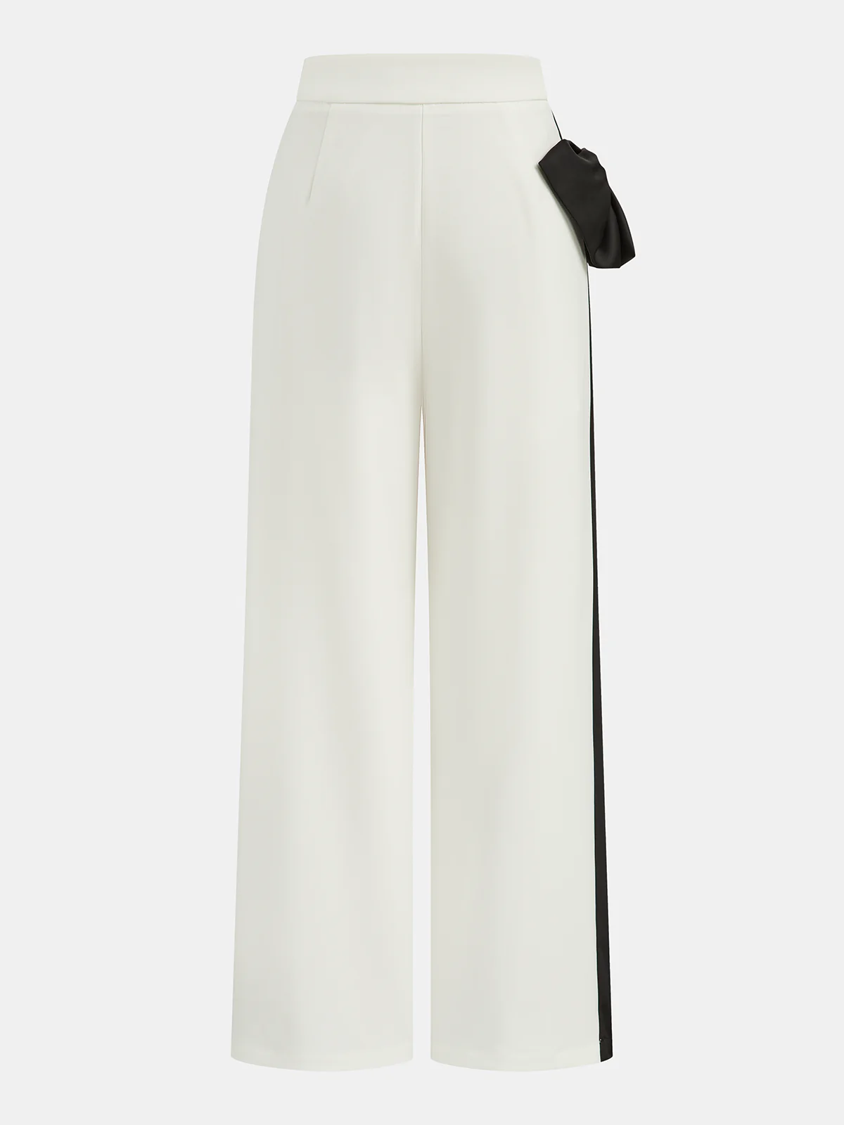 Contrast Bow Asymmetrical Wide-Leg Pants - Wholesalesil