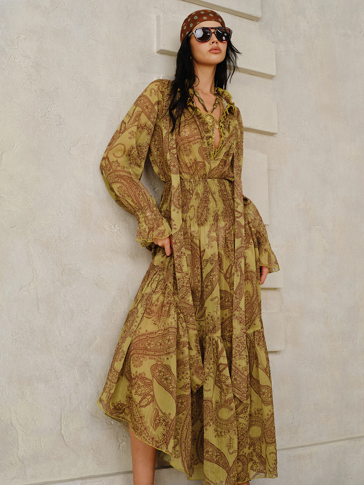 Boho Print Chiffon Maxi Dress Set with Liner - Wholesalesil