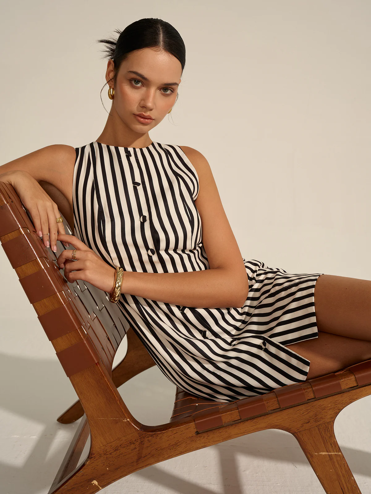 Striped Button-Front Mini Dress - Wholesalesil