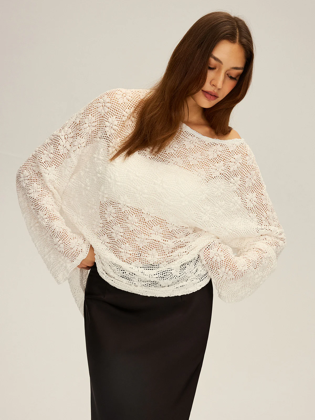 Semi-Sheer Oversized Off-Shoulder Blouse - Wholesalesil