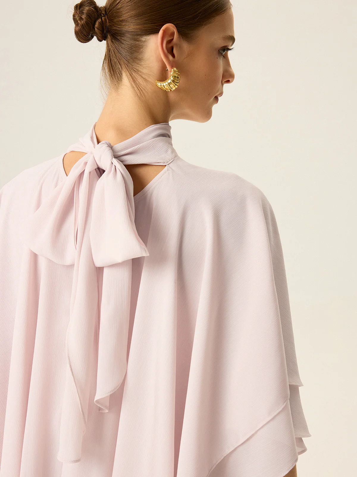 Semi-Sheer Chiffon High-Neck Tiered Cape Top - Wholesalesil