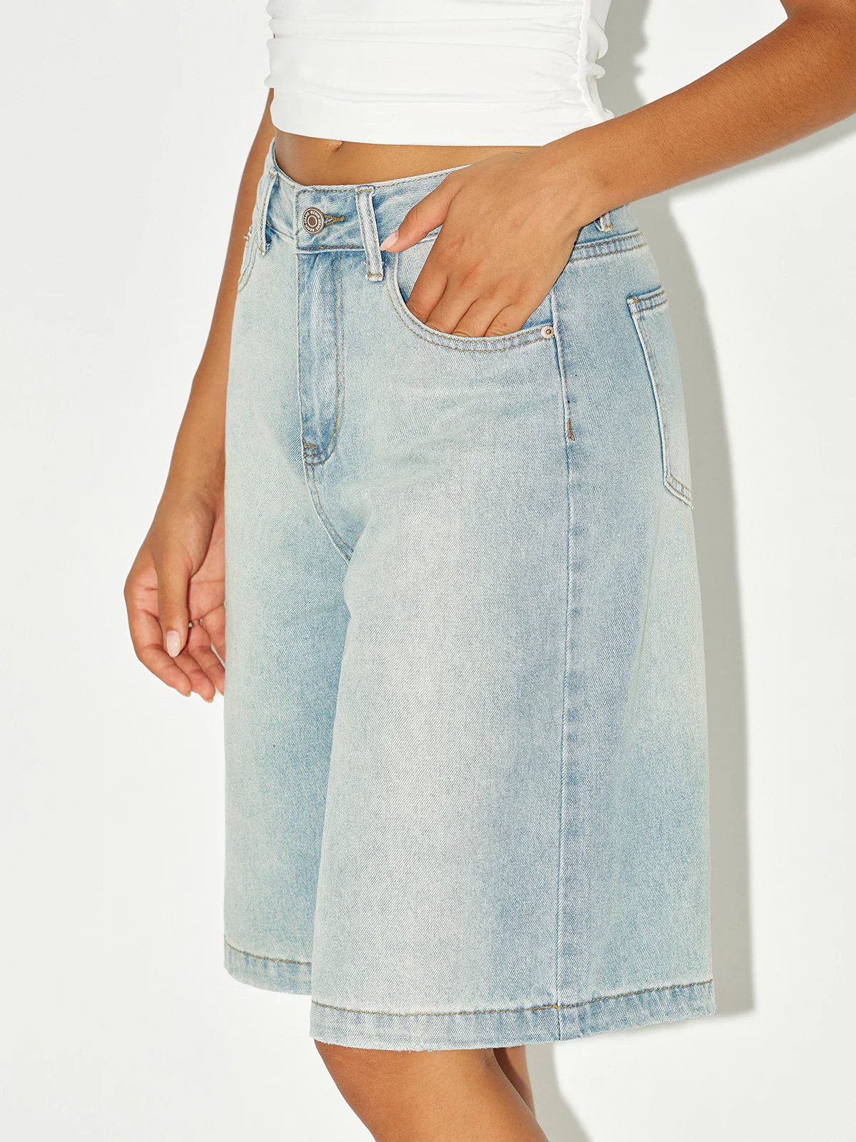 Mid-Waist Denim Bermuda Shorts - Wholesalesil