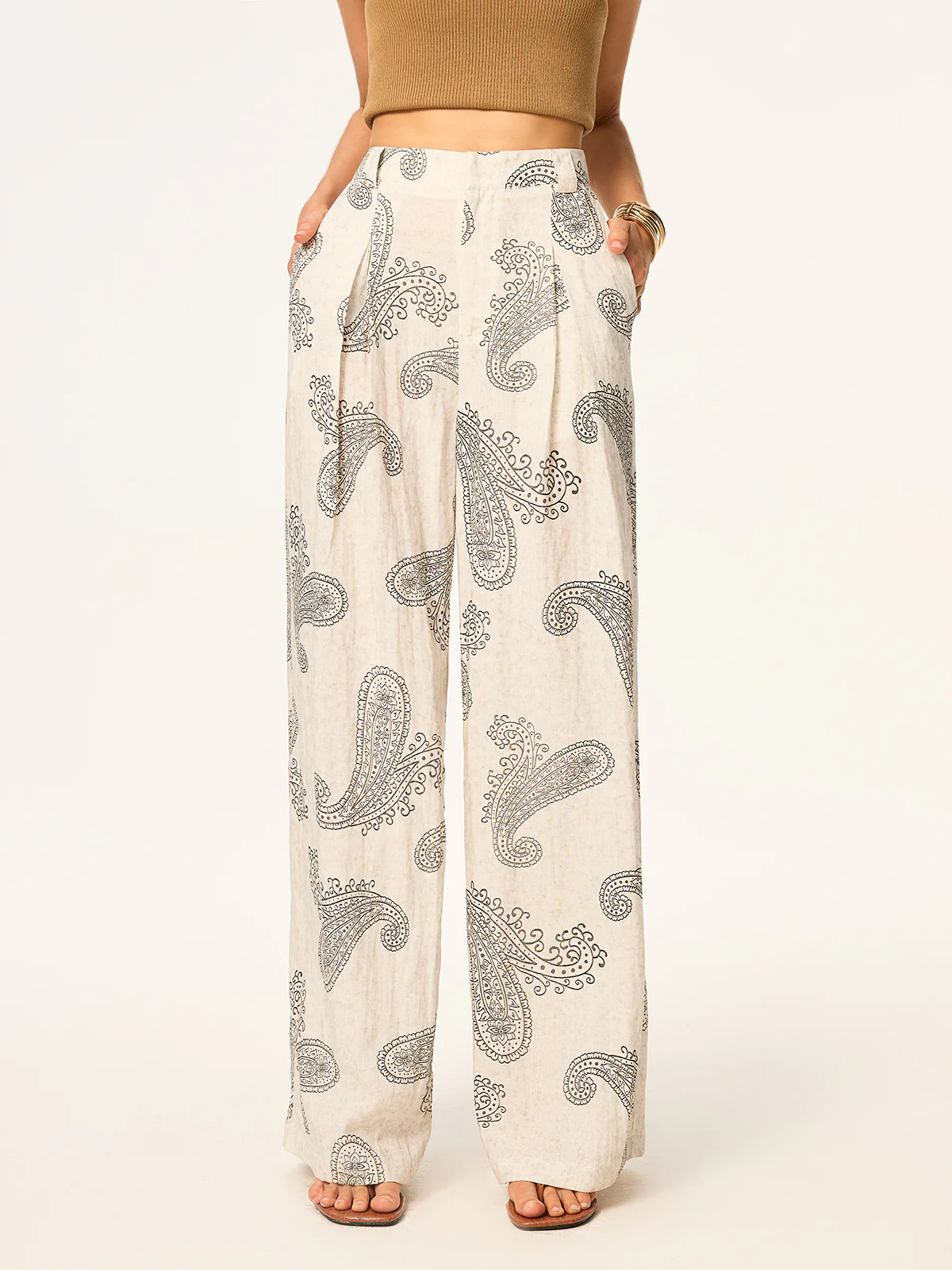 Boho Print Wide-Leg Pants without Belt - Wholesalesil