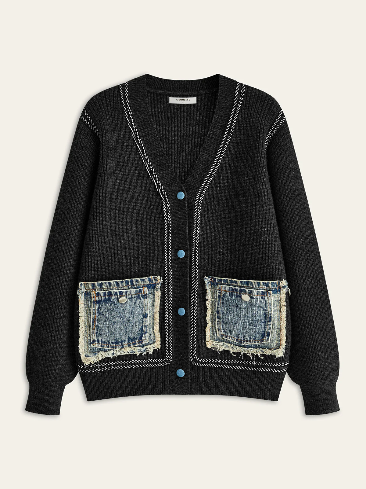 Contrast Trim Denim Panel Cardigan - Wholesalesil