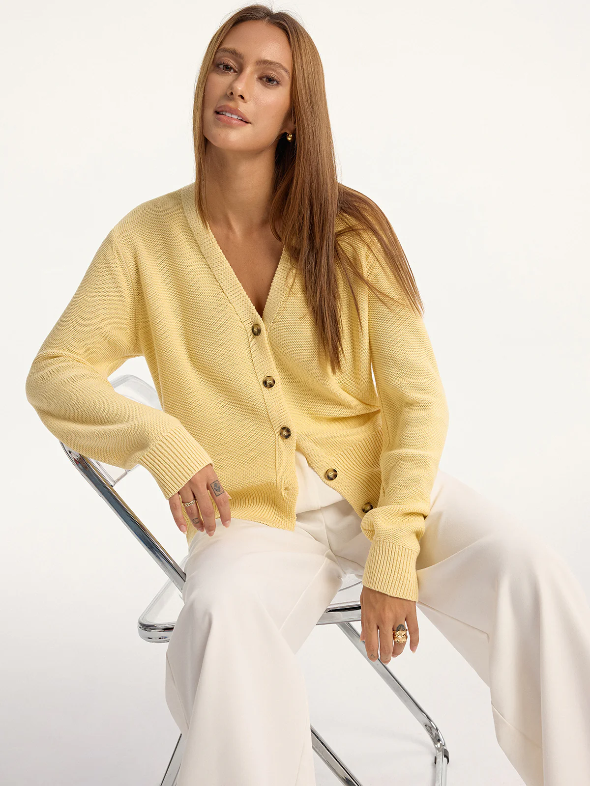 V-Neck Buttoned Knit Cardigan - Wholesalesil