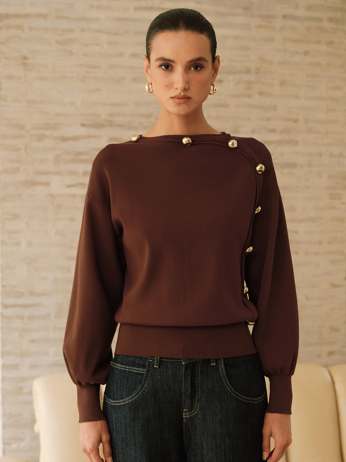 Asymmetric Metal Detail Sweater - Wholesalesil