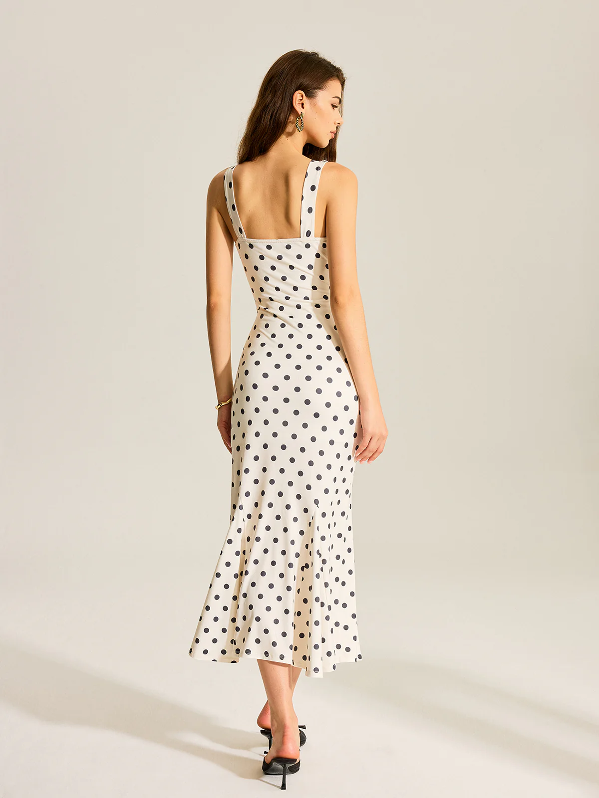 Polka Dot Two-Piece Maxi Dress with Lace Camisole - Wholesalesil