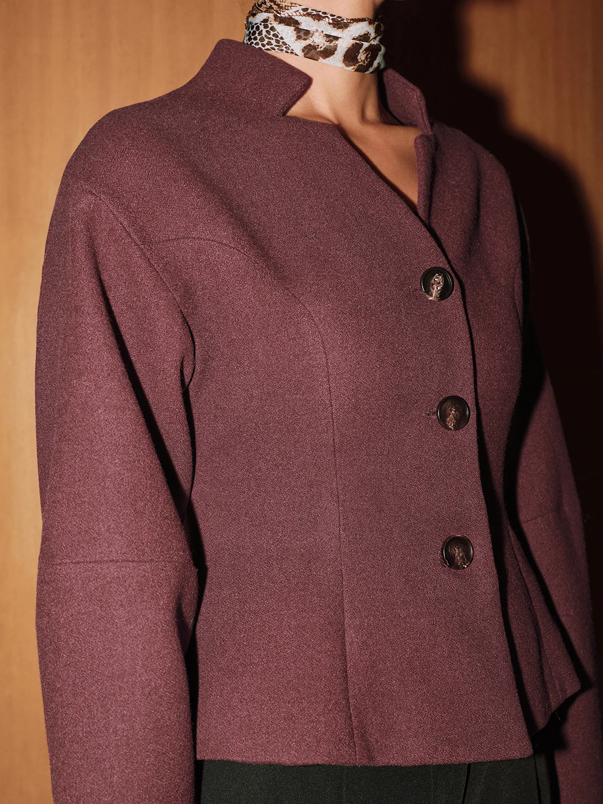 Stand Collar Tweed Jacket - Wholesalesil