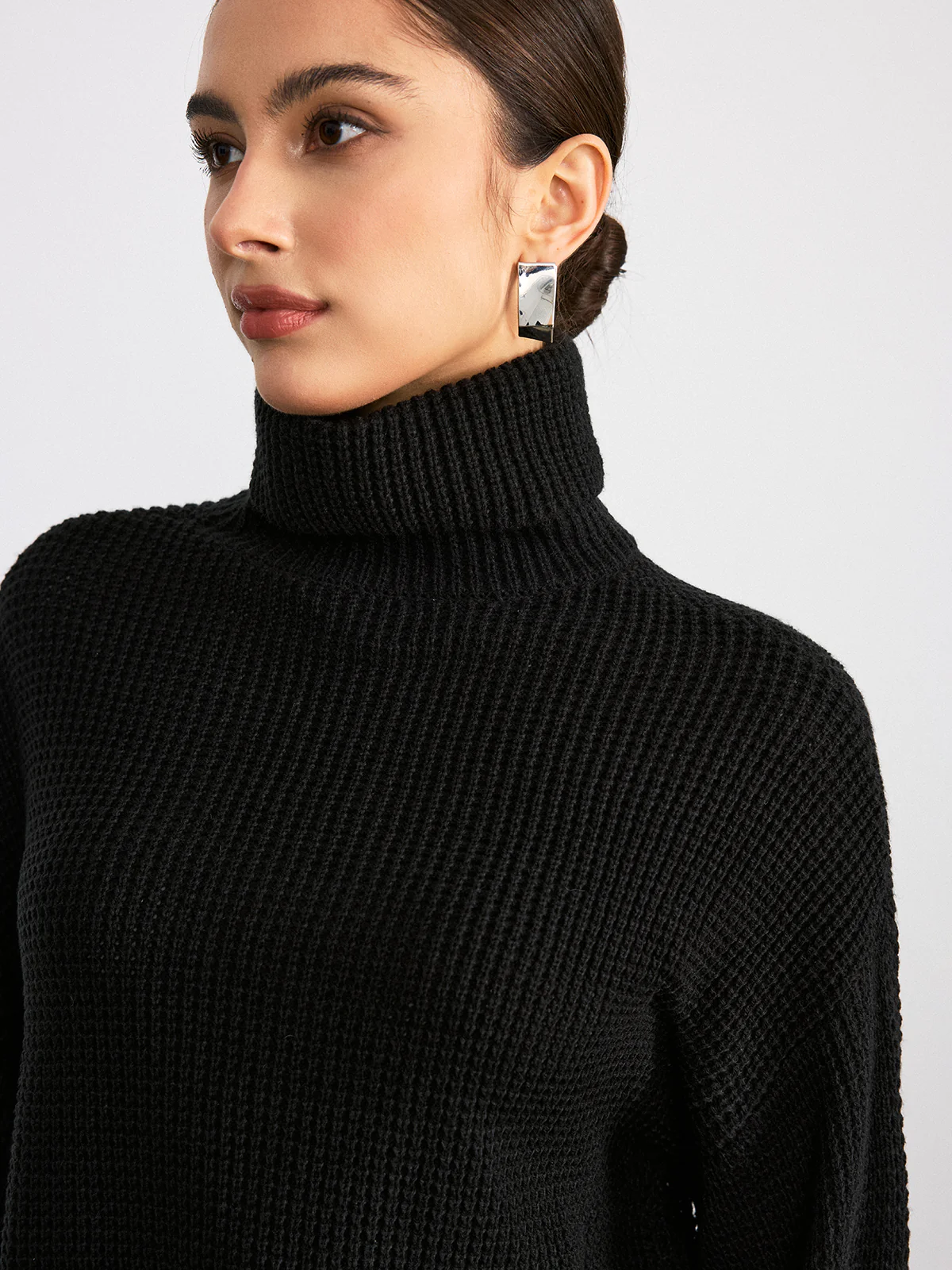 Turtleneck Waffle-Knit Long Sleeve Sweater - Wholesalesil