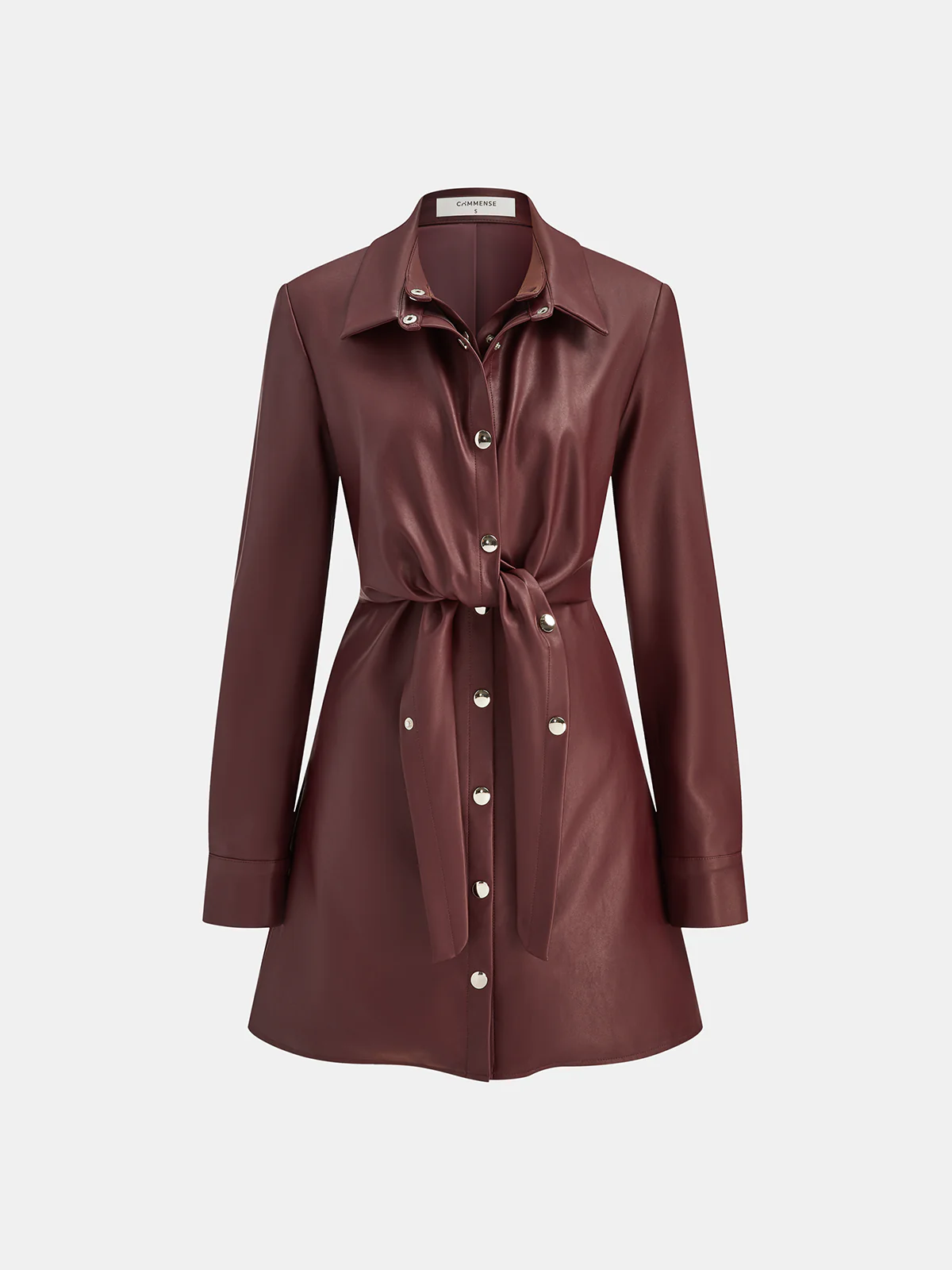 Double-Collar PU Leather Shirt Dress - Wholesalesil