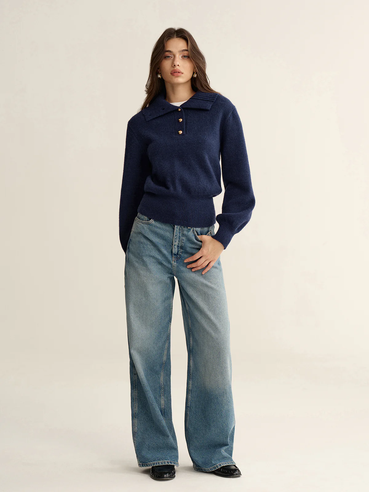 Metal Button Polo Sweater - Wholesalesil