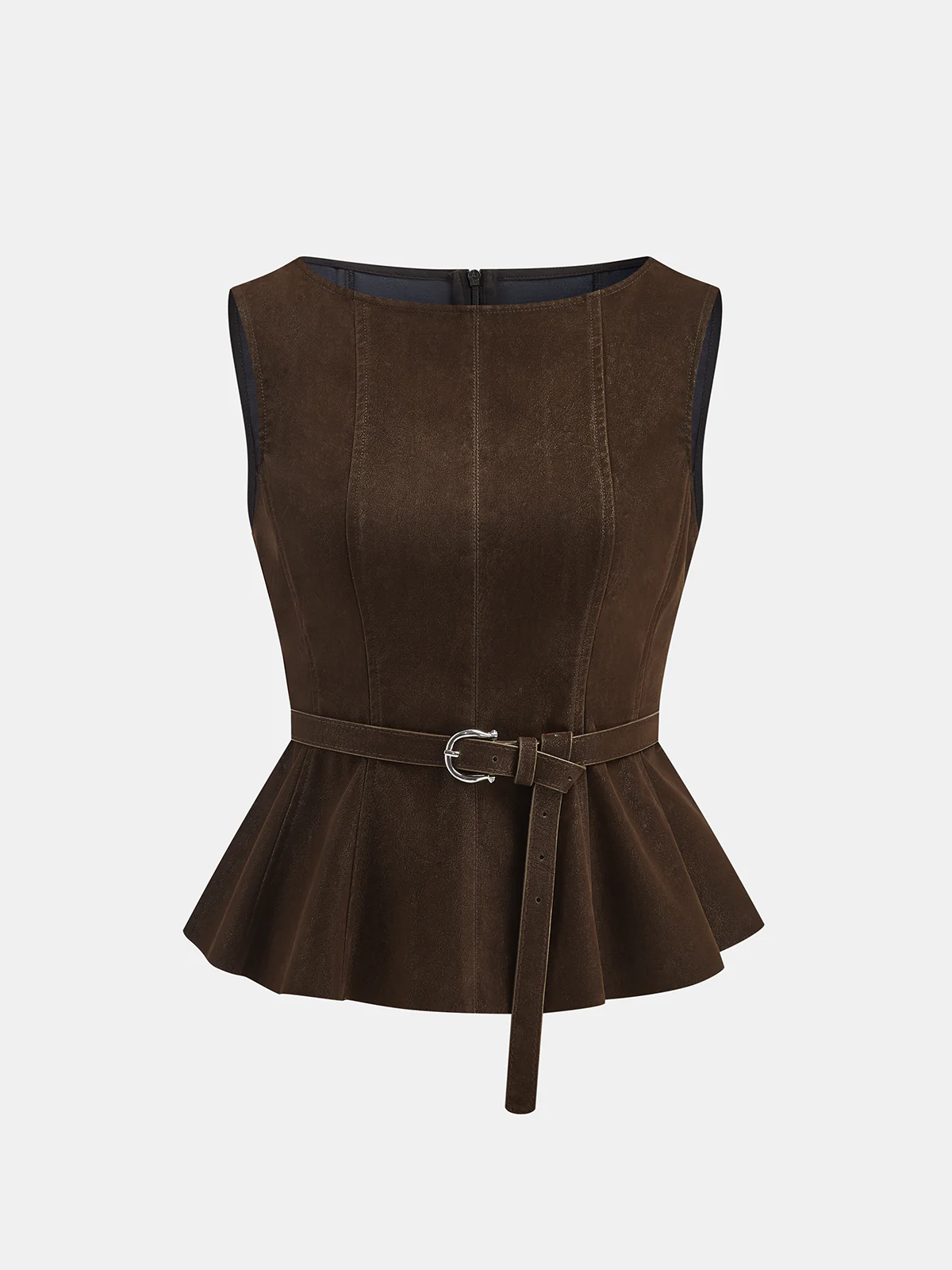 Belted Distressed Faux Leather Vest - Wholesalesil