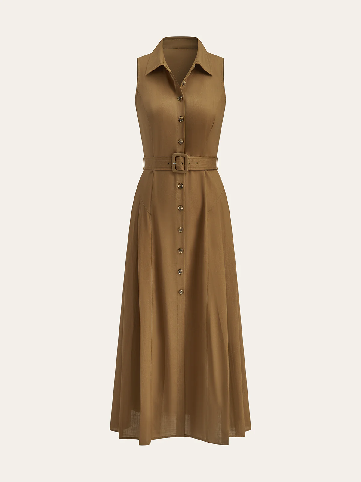 Belted Button Sleeveless Maxi Dress - Wholesalesil