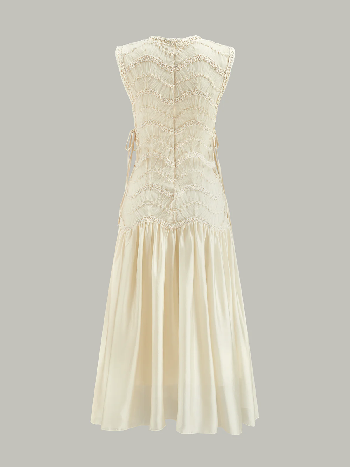 Semi-Sheer Textured Fabric Panel Tulle Dress - Wholesalesil