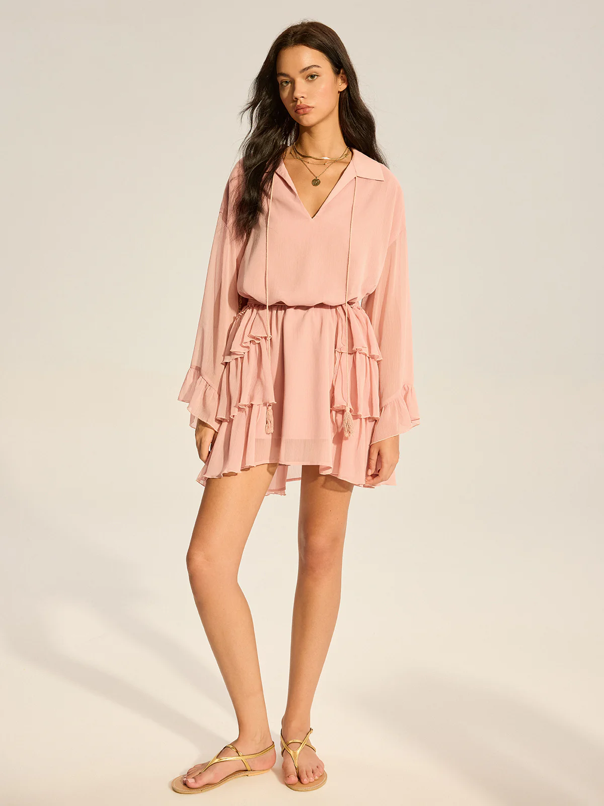 Chiffon Ruffled Mini Dress - Wholesalesil