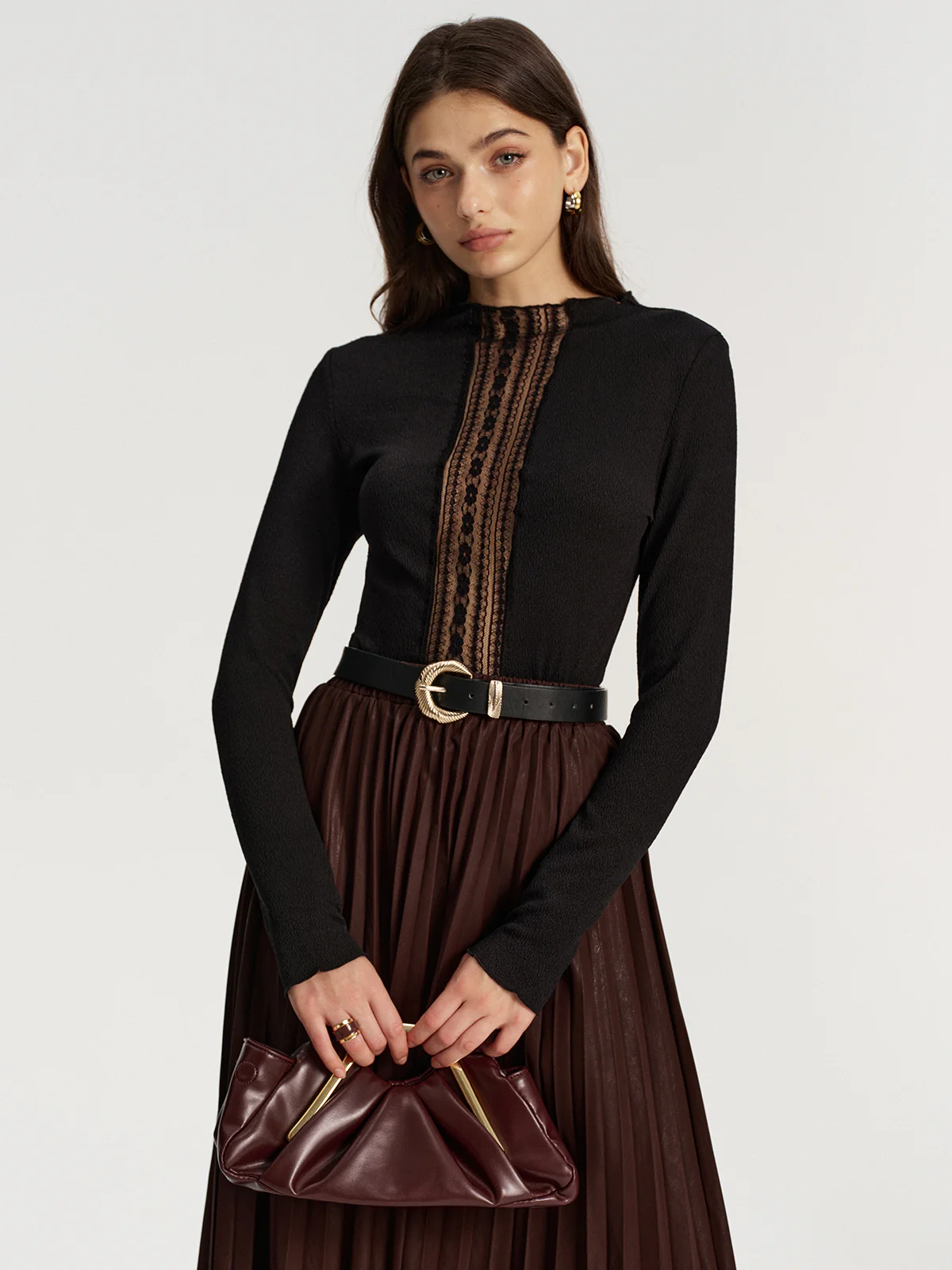 Lace Panel Textured Top - Wholesalesil