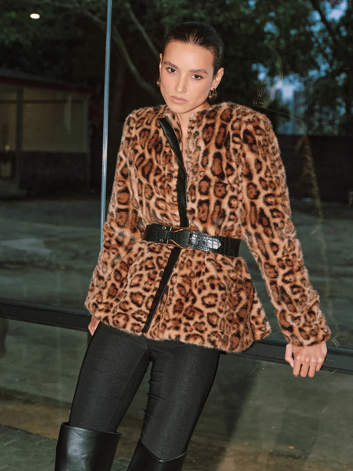 Belted Leopard Faux Fur Coat - Wholesalesil