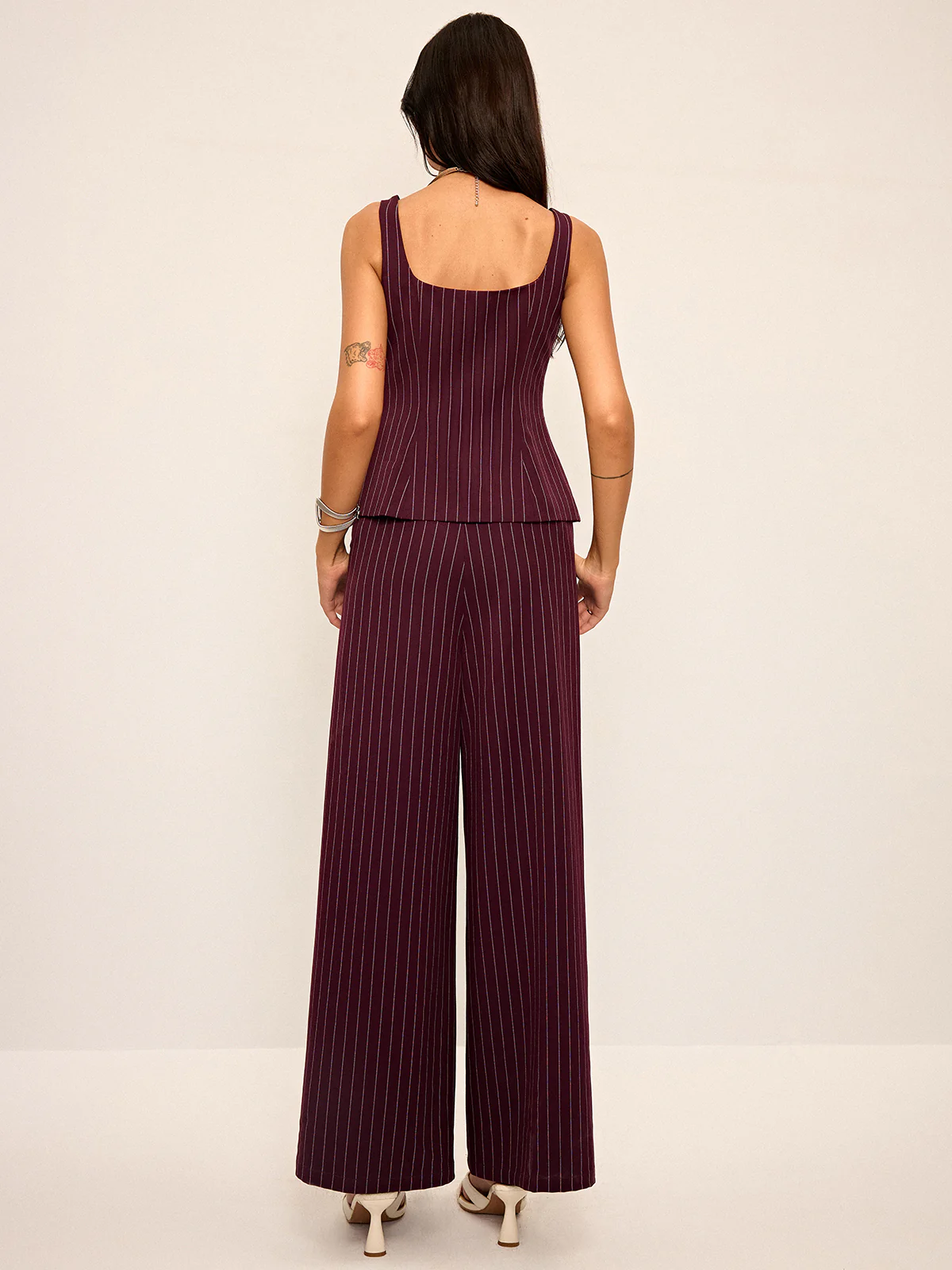 Pinstripe Zipper Vest with Slit - Wholesalesil