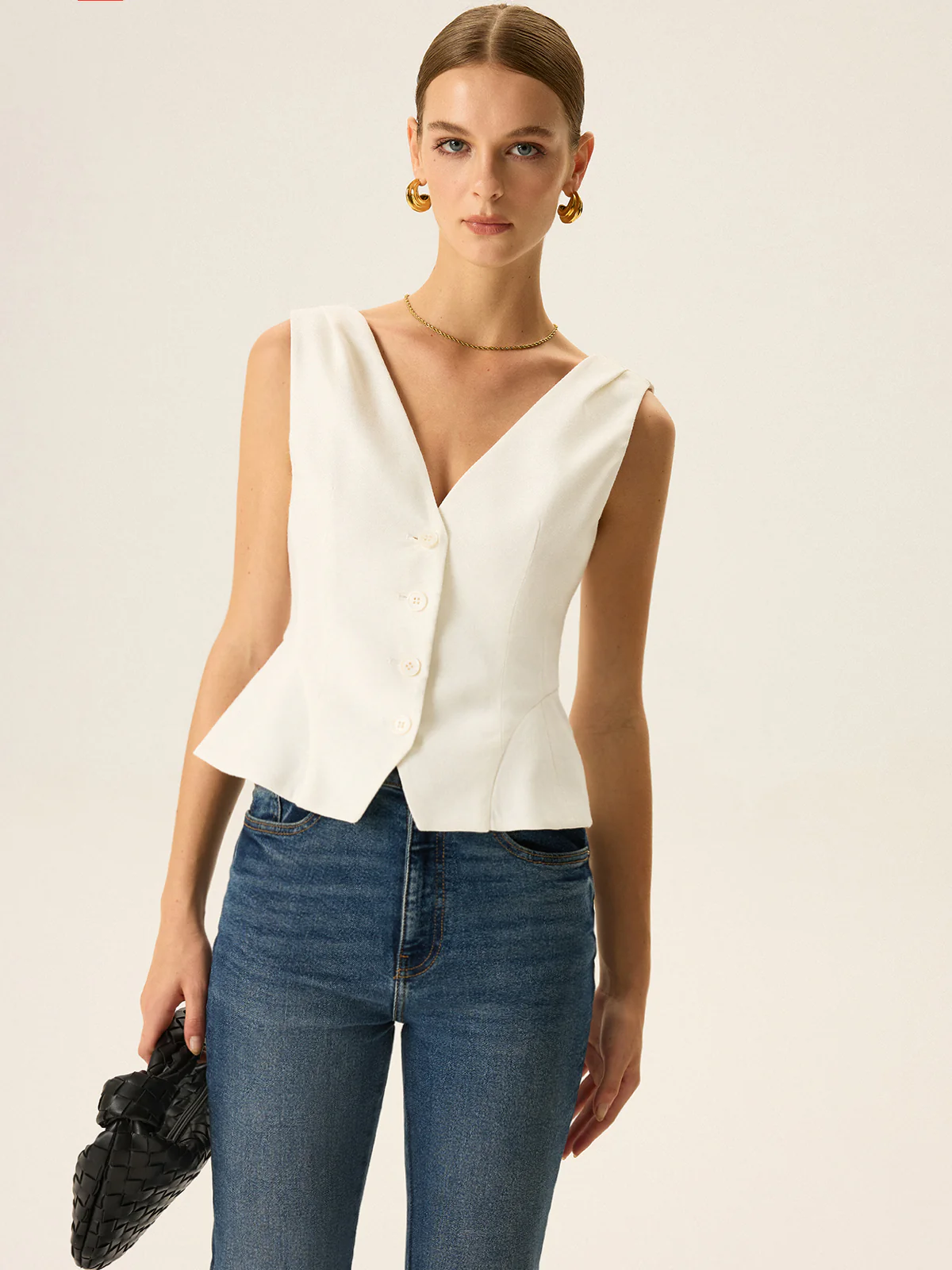 Button-Front Peplum Vest - Wholesalesil