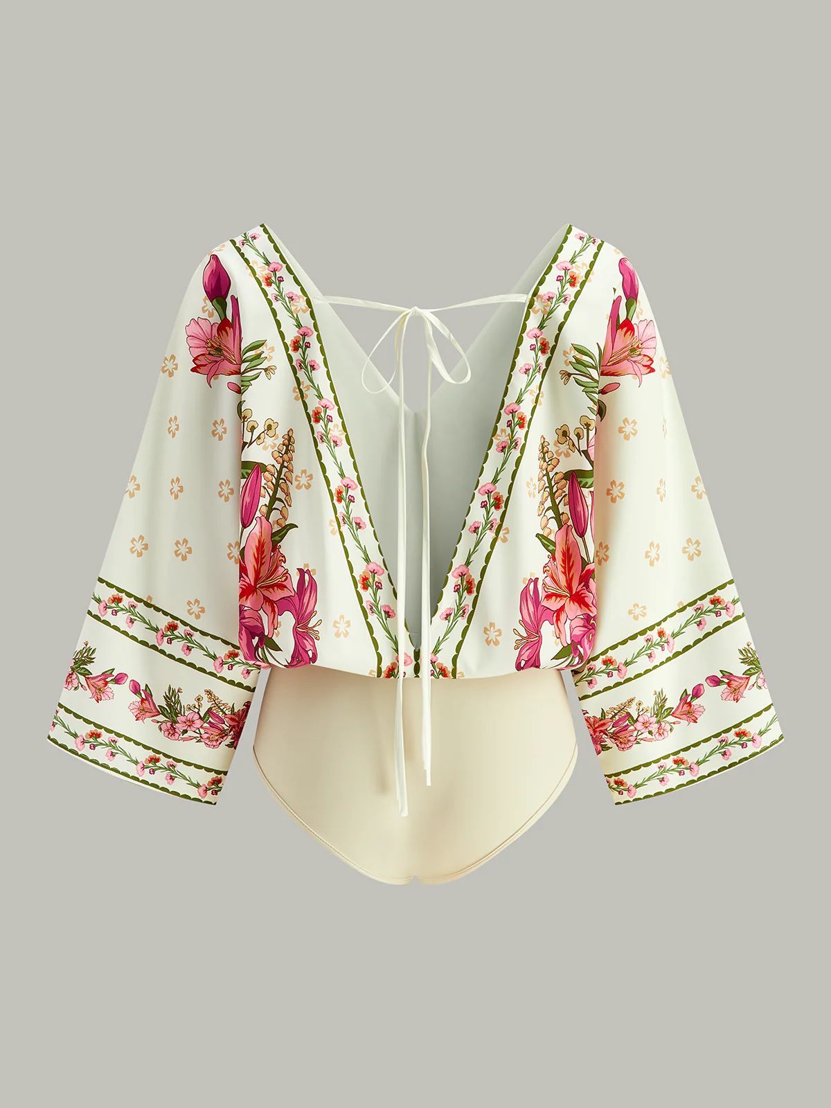 Floral Print V-Neck Tie-Back Bodysuit - Wholesalesil