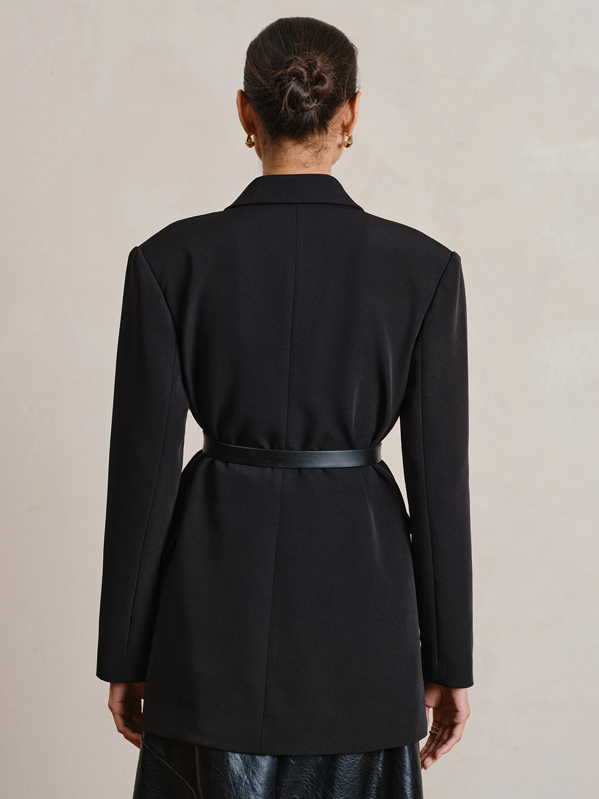 Belted Long Sleeve Lapel Blazer - Wholesalesil