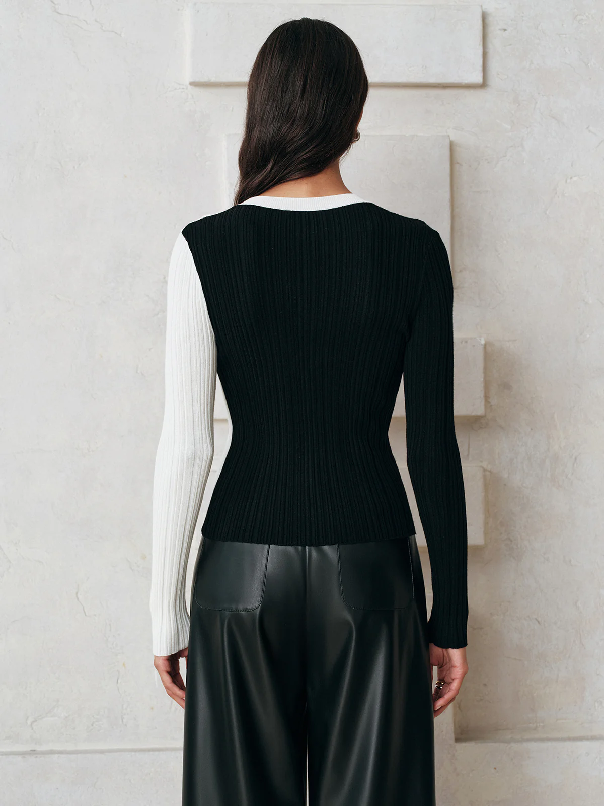 Asymmetric Color-Block Ribbed Sweater - Wholesalesil