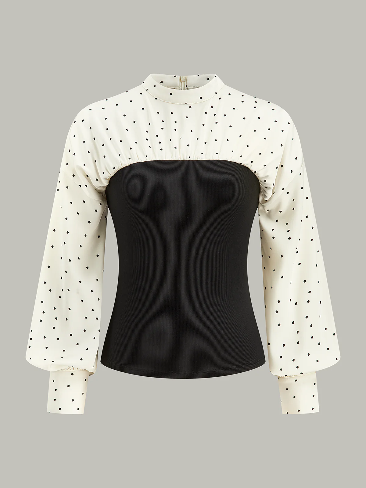 Polka Dot Panel Mock Neck Top - Wholesalesil
